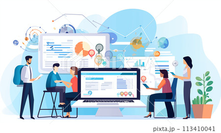 オフィスのノートパソコン、オンラインレポート、ウェブサイトデザインのフィードバックや研究プロジェクト 113410041