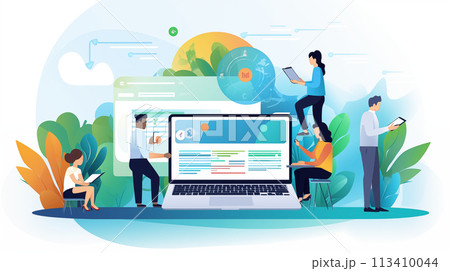 オフィスのノートパソコン、オンラインレポート、ウェブサイトデザインのフィードバックや研究プロジェクト 113410044