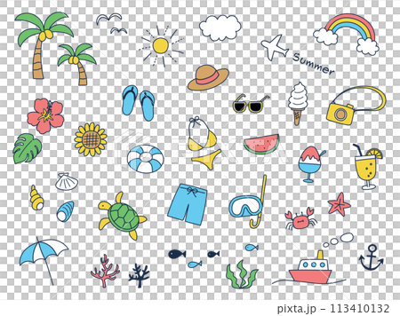 Cute summer motif hand drawn set_Vector illustration 113410132