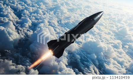 成層圏を飛行する黒いロケットミサイルのイラスト素材 [113410459] - PIXTA