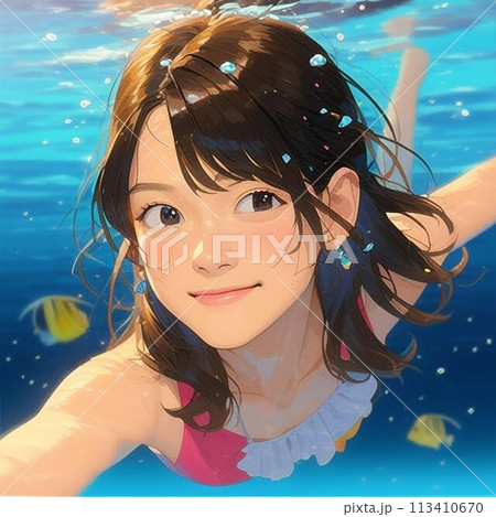 海にいる女性 113410670