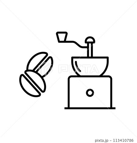 コーヒー豆とコーヒーミルのアイコン 113410786