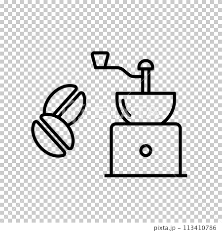 コーヒー豆とコーヒーミルのアイコン 113410786