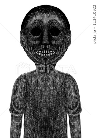 白黒の不気味な少年または幽霊 113410922