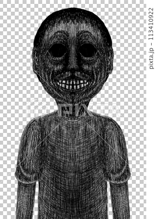 白黒の不気味な少年または幽霊 113410922