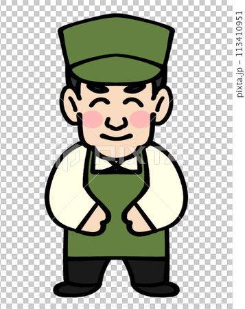 Illustration material of a cafe clerk bowing 113410951