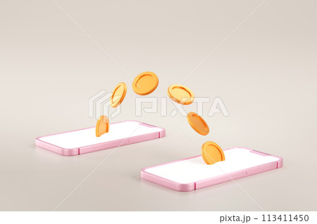 Mobile banking concept, coin moving from...のイラスト素材 [113411450] - PIXTA
