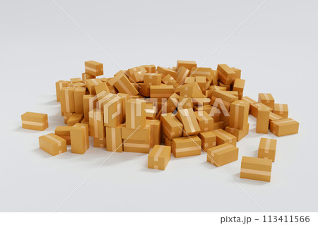 Stack of cardboard parcel box overflow, shopping delivery shipping logistic business, 3D rendering. 113411566