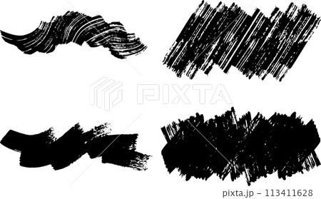 筆で描いたモノクロの飾り ベクターイラストセット 筆で描いたモノクロの飾り ベクターイラストセット 113411628