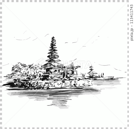 Drawing of Pura Ulun Danu Beratan the Floating Temple in Bali 113411743
