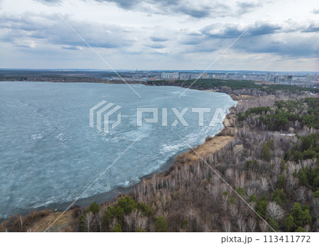 Spring Landscape. The long-awaited spring. Nature wakes up. Aerial view 113411772
