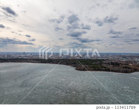Spring Landscape. The long-awaited spring. Nature wakes up. Aerial view Spring Landscape. The long-awaited spring. Nature wakes up. Aerial view 113411789