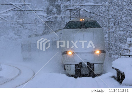 【JR西日本】雪の中の681系「しらさぎ」（北陸本線：南今庄駅） 113411851