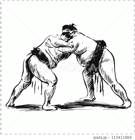 Drawing of Sumo Wrestlers Facing Off Drawing of Sumo Wrestlers Facing Off 113411904