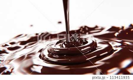 白背景に溶けたチョコレートソース 113411935