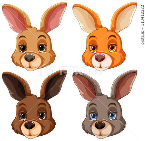 Colorful Cartoon Rabbit Faces Collection Colorful Cartoon Rabbit Faces Collection 113412222