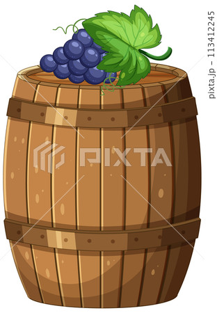 Vintage Wooden Barrel with Grapes Vintage Wooden Barrel with Grapes 113412245