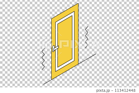 Home renovation, wobbly door, simple isometric illustration 113412448
