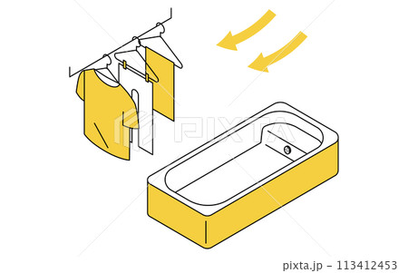 住宅リフォーム、浴室暖房乾燥機のついた浴室、シンプルなアイソメトリックイラスト 113412453