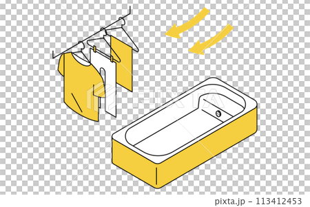 住宅リフォーム、浴室暖房乾燥機のついた浴室、シンプルなアイソメトリックイラスト 113412453