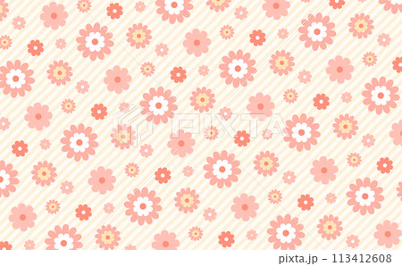 シンプルなお花の模様が描かれた花柄背景・シームレスパターン素材_オレンジ色 シンプルなお花の模様が描かれた花柄背景・シームレスパターン素材_オレンジ色 113412608
