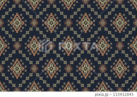 Navajo tribal vector seamless pattern. Native American ornament. Ethnic South Western decor style. Boho geometric ornament. Vector seamless pattern. Mexican blanket, rug. Woven carpet illustration. 113412845