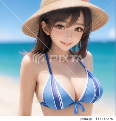 水着姿で夏を満喫する女性【AI生成画像】 113412870
