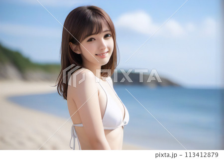 水着姿で夏を満喫する女性【AI生成画像】 113412879