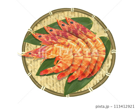 車海老（赤）ザル、笹の葉付き 113412921