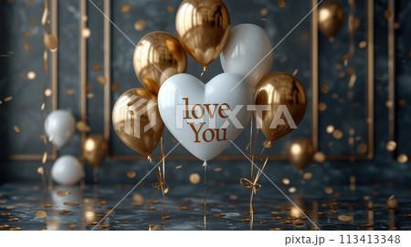 Expressive love: a charming greeting card adorned with heart-shaped balloons and the heartfelt text i love you, a perfect token for a loved one, celebrating affection and romance on Valentine's Day. 113413348