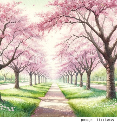 桜並木が続く小道 113413639
