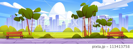 Summer park against cityscape background 113413758
