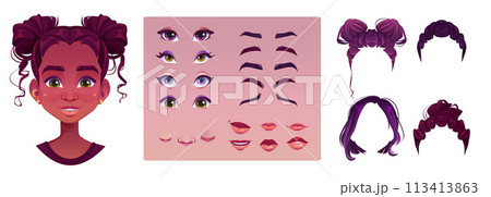 African woman face avatar construction cartoon set African woman face avatar construction cartoon set 113413863