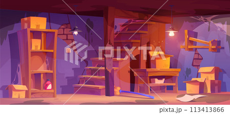 Abandoned basement room interior 113413866