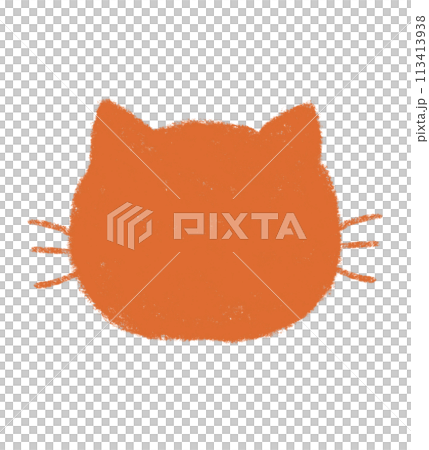 Silhouette of a cat's face facing forward, with whiskers, crayon-style, orange Silhouette of a cat's face facing forward, with whiskers, crayon-style, orange 113413938