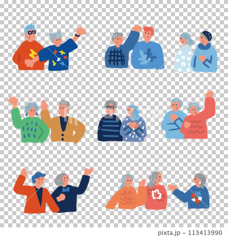 Flat and simple senior illustration set Flat and simple senior illustration set 113413990