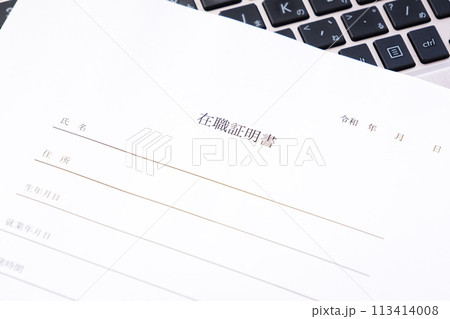 対象の従業員が対象の会社所属であることを証明するための書類、在職証明書 113414008