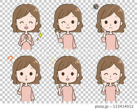 年輕女性的前視圖插圖集 113414012