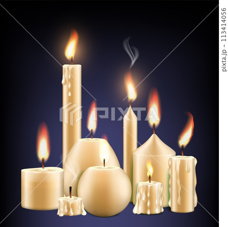 Candles with burning fire and melting wax 113414056
