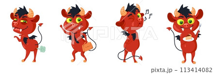 Funny little cruel devil characters with comic expression set 113414082