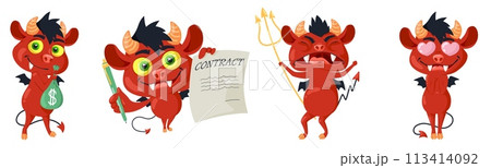 Funny red-skinned devil cartoon characters isolated set 113414092