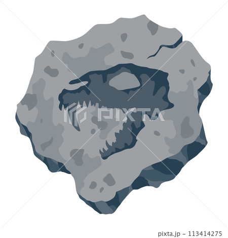 Archeology fossil stone with print of Jurassic dinosaur bones. Archeology reptile footprint, bone. Cartoon vector illustration Archeology fossil stone with print of Jurassic dinosaur bones. Archeology reptile footprint, bone. Cartoon vector illustration 113414275