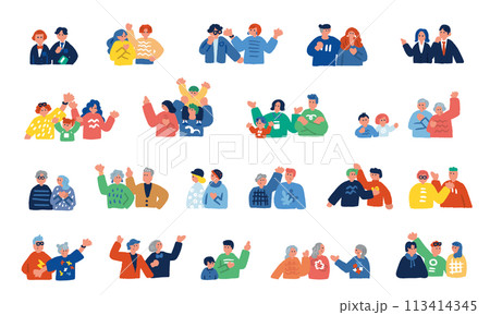大勢の人々のシンプルでカラフルなイラストセット 113414345