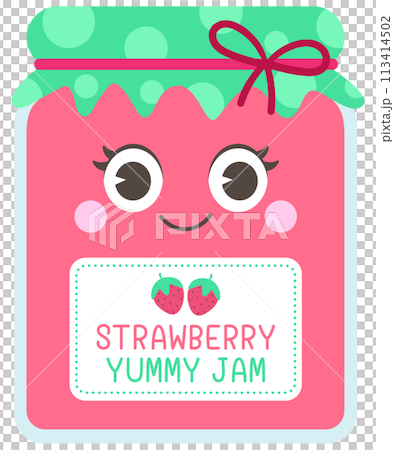 Cute hand drawn kawaii summer picnic set strawberry jam 113414502