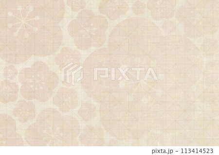 ザラザラとした和紙に梅の花のイラストデザイン ザラザラとした和紙に梅の花のイラストデザイン 113414523