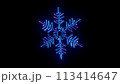 A snowflake rendered with neon blue and pink edges shines against the darkness 3d render 113414647