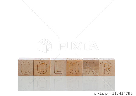 Wooden cubes with letters colour on a white background 113414799