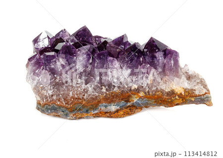 Amethyst Crystal Druse macro mineral on white background Amethyst Crystal Druse macro mineral on white background 113414812