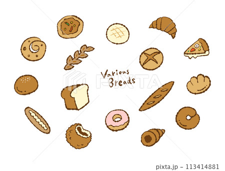 いろいろな種類のパンのイラスト 113414881