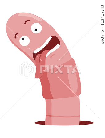 Funny worm. Pink crawler amazemented. Earth worm cartoon character, wildlife nature. Insect for kids illustration Funny worm. Pink crawler amazemented. Earth worm cartoon character, wildlife nature. Insect for kids illustration 113415243